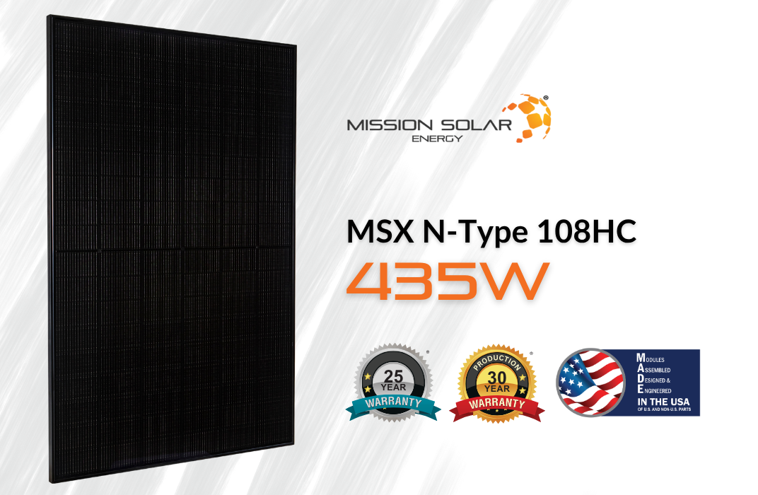 Mission Solar 435W panel with warranties and USA made.
