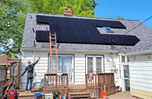 Installing solar panels on residential roof