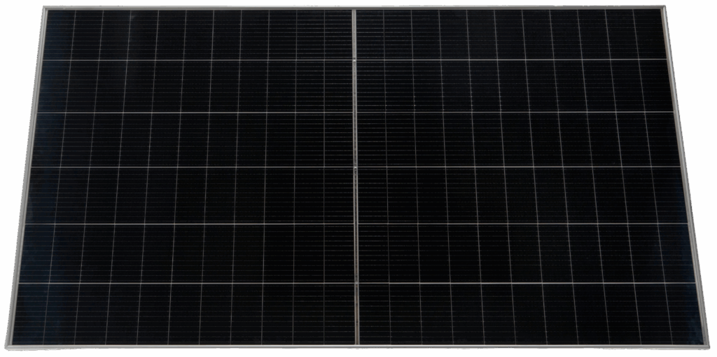 Large black solar panel on white background.