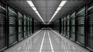 Modern data center server racks and infrastructure powered by Solar energy