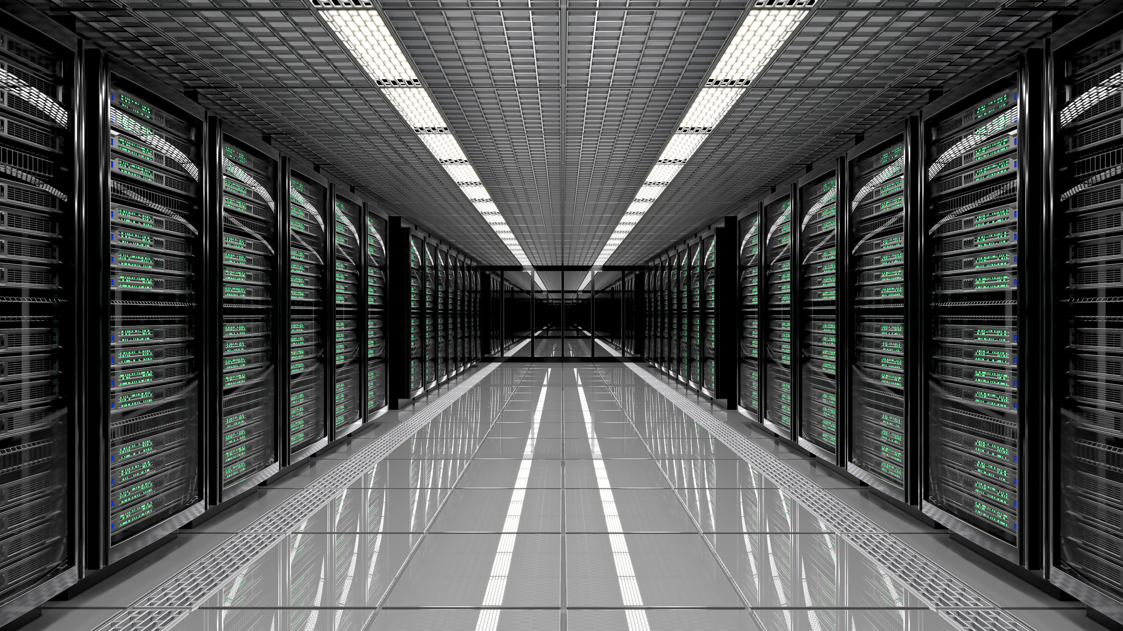 Modern data center server racks and infrastructure powered by Solar energy