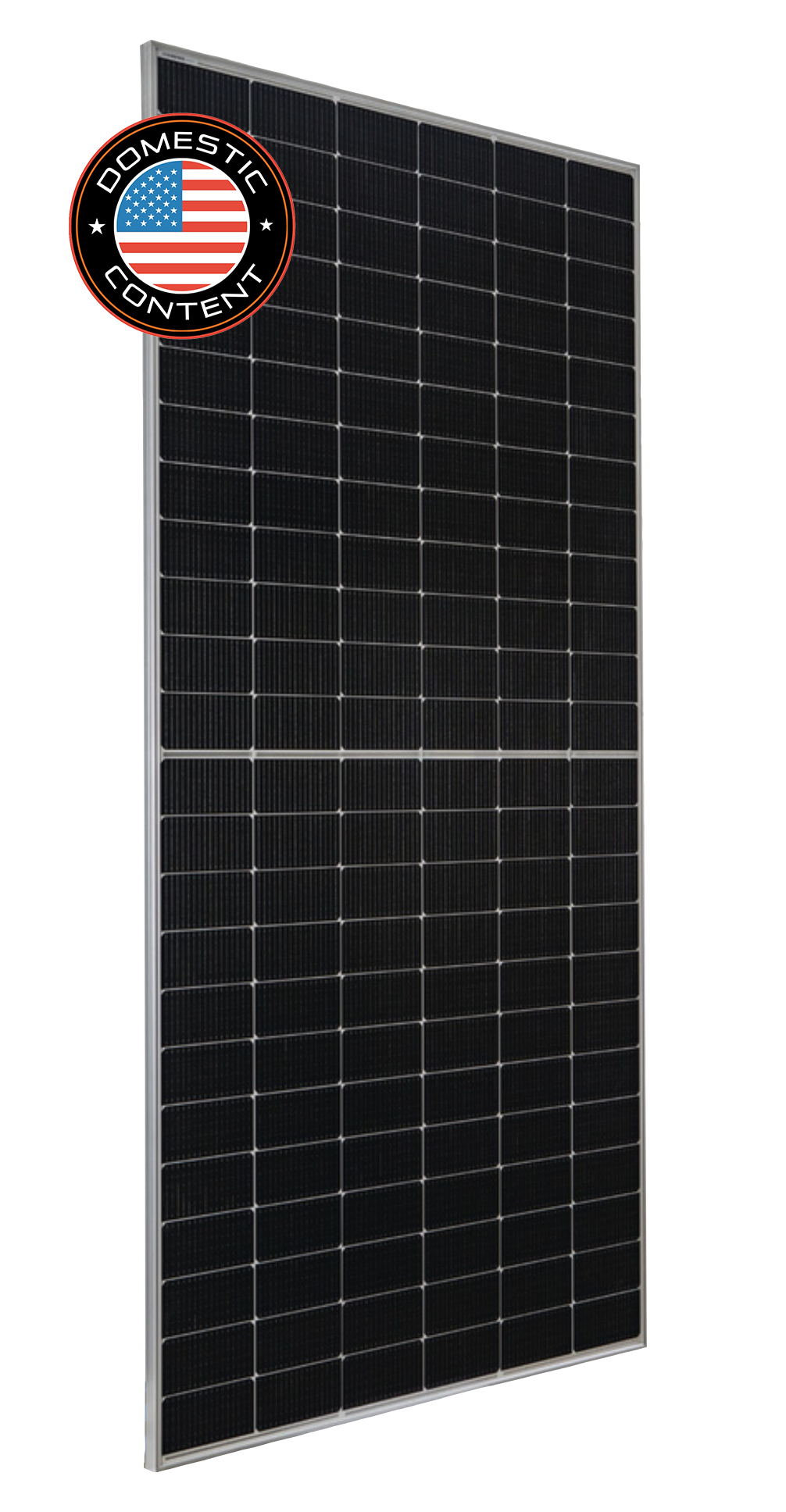 Black solar panel with domestic content certification badge